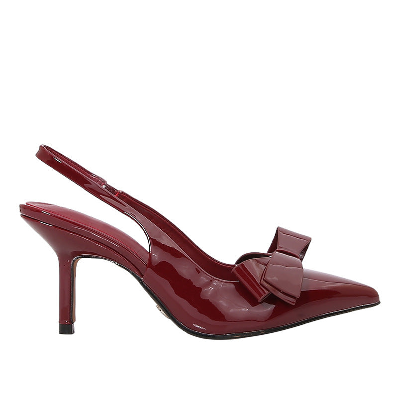 Patent Leather Pointed-toe Bow-knot Sandals Women's Back-strap Style